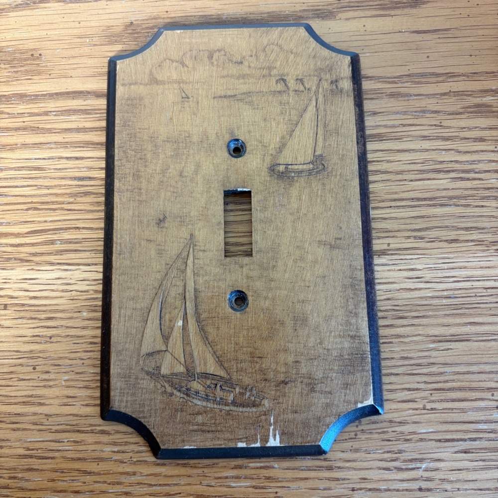 Vintage Wood Sailboat Light Switch Plate Cover Nautical Coastal Decor